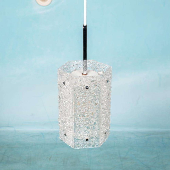 Image 1 of Suspension vintage hexagonale en verre et chrome années 1960