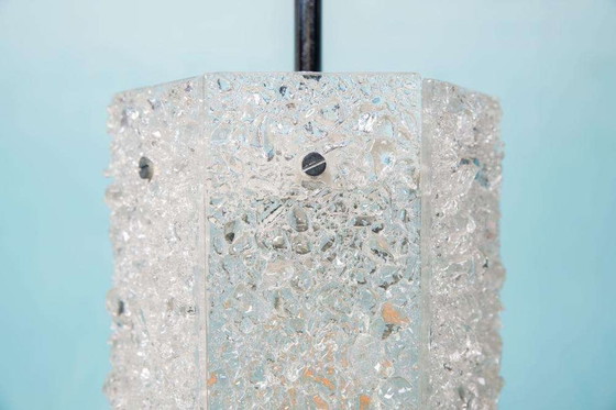 Image 1 of Suspension vintage hexagonale en verre et chrome années 1960