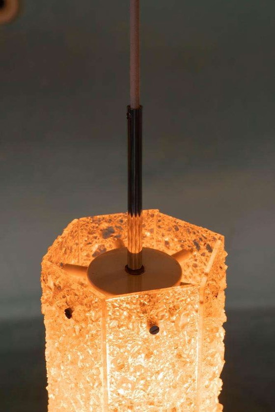 Image 1 of Suspension vintage hexagonale en verre et chrome années 1960