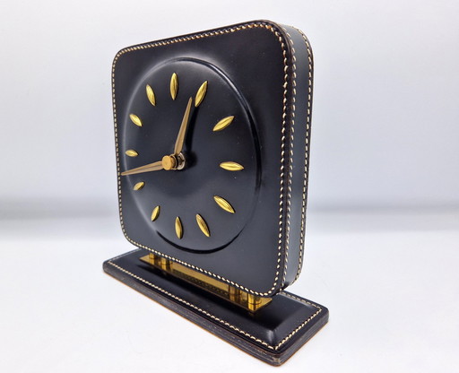 Horloge en cuir piqué Mid Century