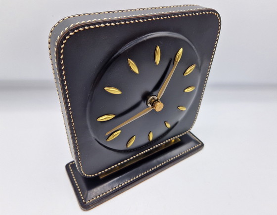 Image 1 of Horloge en cuir piqué Mid Century