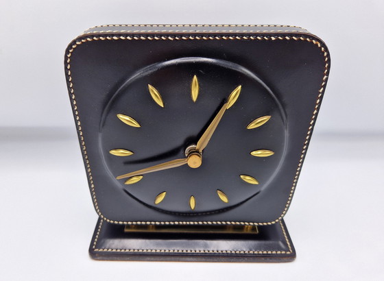 Image 1 of Horloge en cuir piqué Mid Century