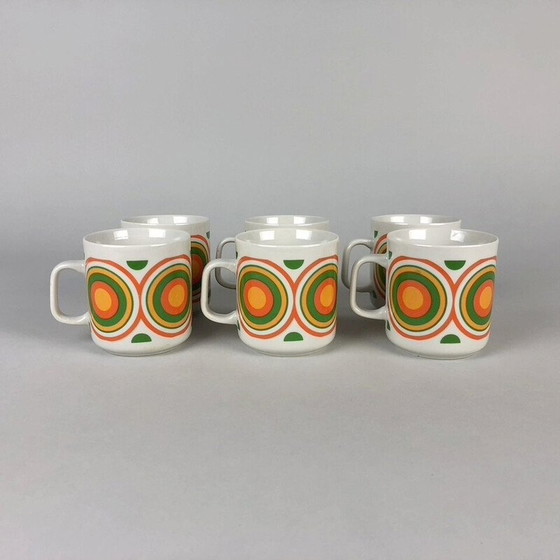 Image 1 of Lot de 6 mugs vintage avec motif de cercle coloré par Lubiana, Pologne, années 1970