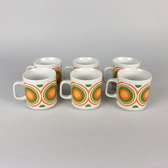 Image 1 of Lot de 6 mugs vintage avec motif de cercle coloré par Lubiana, Pologne, années 1970