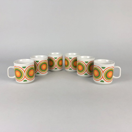 Image 1 of Lot de 6 mugs vintage avec motif de cercle coloré par Lubiana, Pologne, années 1970