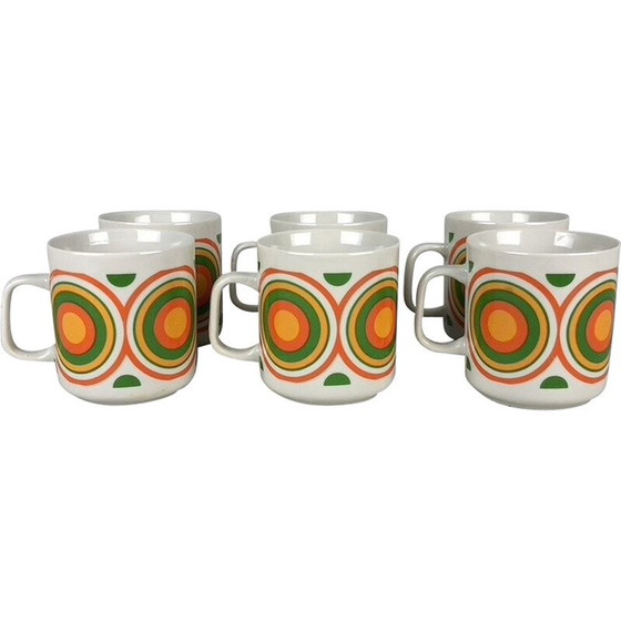 Image 1 of Lot de 6 mugs vintage avec motif de cercle coloré par Lubiana, Pologne, années 1970
