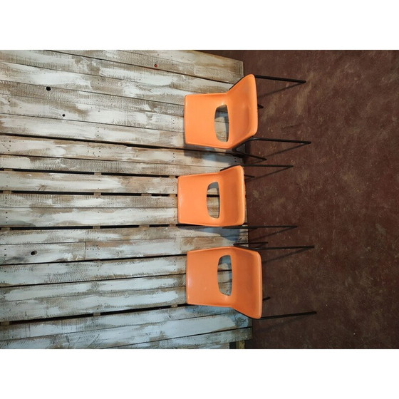 Image 1 of Ensemble de 4 chaises orange vintage par Robin, 1970