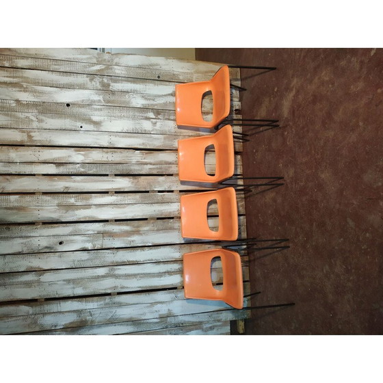 Image 1 of Ensemble de 4 chaises orange vintage par Robin, 1970