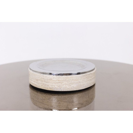 Image 1 of Table basse vintage en travertin et verre fumé, 1970