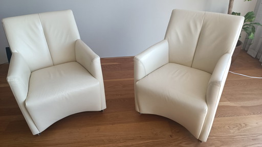 2x fauteuils Leolux blanc cassé