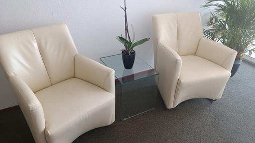 2x fauteuils Leolux blanc cassé