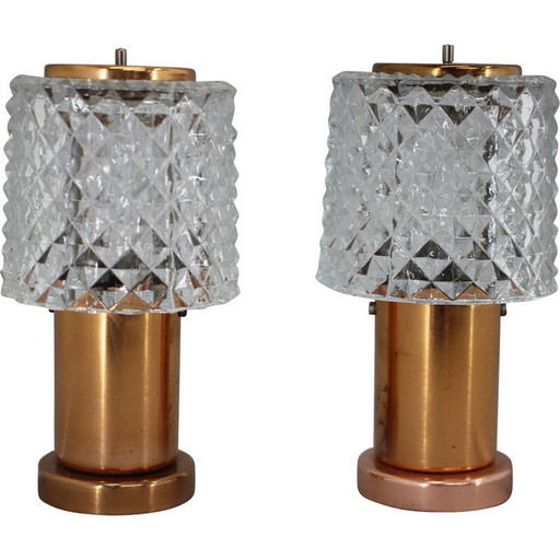 Paire de lampes de table vintage en cuivre par Kamenicky Senov, Tchécoslovaquie