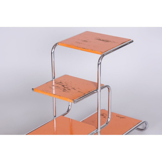 Image 1 of Etagère vintage en acier chromé et bois laqué, Tchécoslovaquie 1930