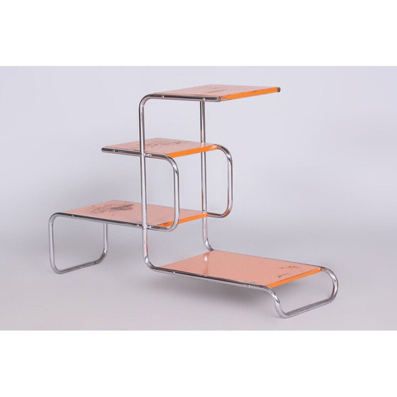 Image 1 of Etagère vintage en acier chromé et bois laqué, Tchécoslovaquie 1930