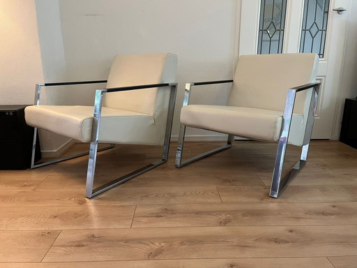 Fauteuils Harvink Modèle Banjer Cuir Ecru