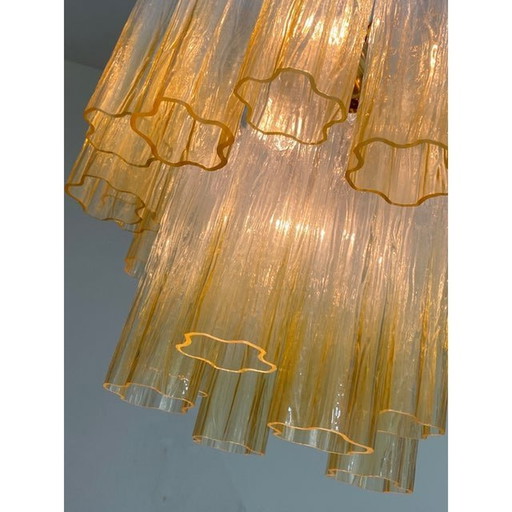 Lustre contemporain de luxe en verre de Murano ambre clair "Tronchi" dans le style Venini