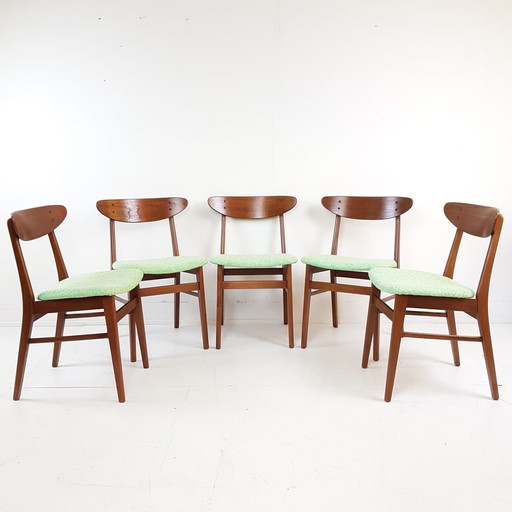 5 Danish Farstrup Dining Chairs | Green New Upholstered