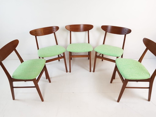 5 Danish Farstrup Dining Chairs | Green New Upholstered