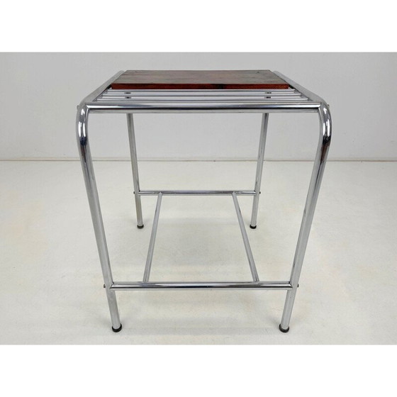 Image 1 of Table d'appoint fonctionnaliste vintage en chrome et bois, années 1950