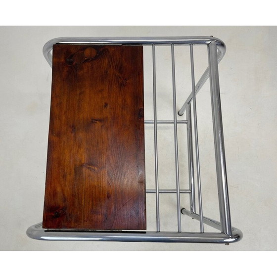 Image 1 of Table d'appoint fonctionnaliste vintage en chrome et bois, années 1950