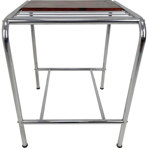 Table d'appoint fonctionnaliste vintage en chrome et bois, années 1950