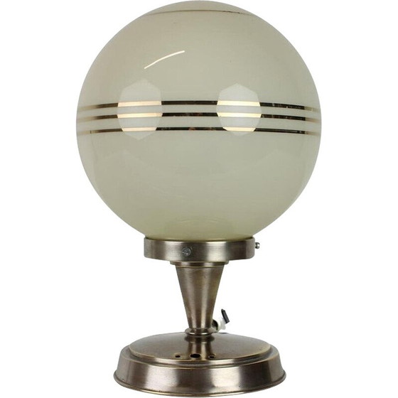 Image 1 of Lampe de table vintage Art Déco en verre et chrome, Tchécoslovaquie, années 1930