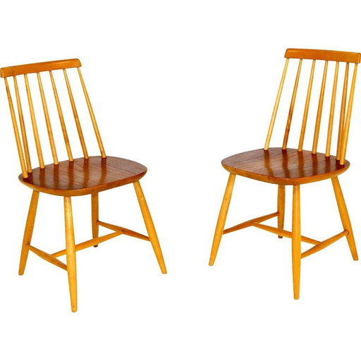 Ensemble de 2 chaises vintage en hêtre de Janostolen, Suède années 1960