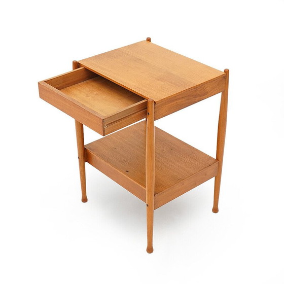 Image 1 of Table de chevet vintage avec tiroir en placage de teck pour Fratelli Reguitti, Italie 1960