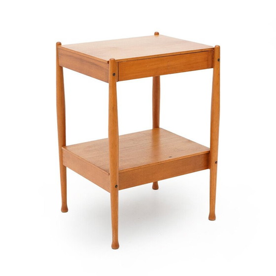 Image 1 of Table de chevet vintage avec tiroir en placage de teck pour Fratelli Reguitti, Italie 1960