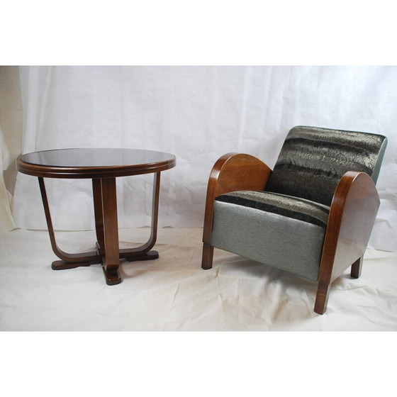 Image 1 of Fauteuil noir Mid Century et sa table basse - années 1950