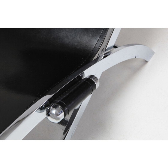 Image 1 of Chaise longue vintage en métal et cuir noir