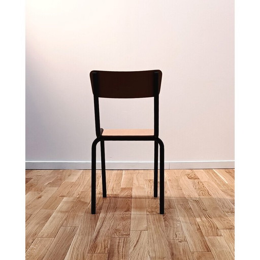 Chaise d'écolier vintage en métal et bois teinté noir