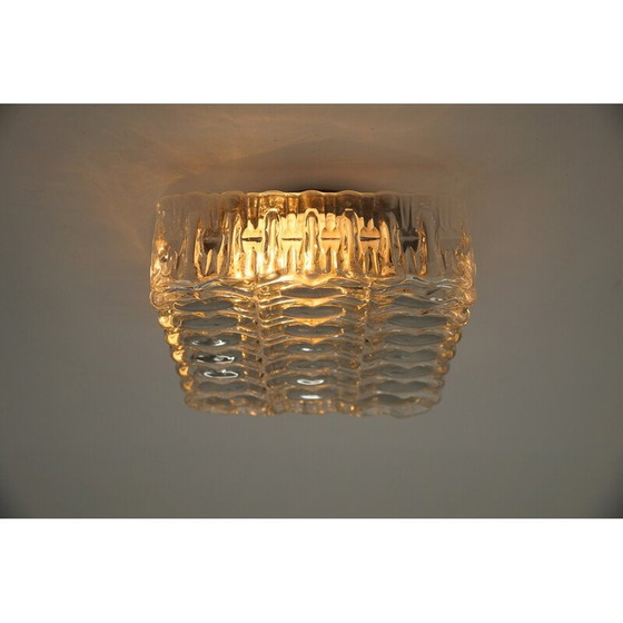 Image 1 of Plafonnier vintage carré en verre glacé et métal, 1960