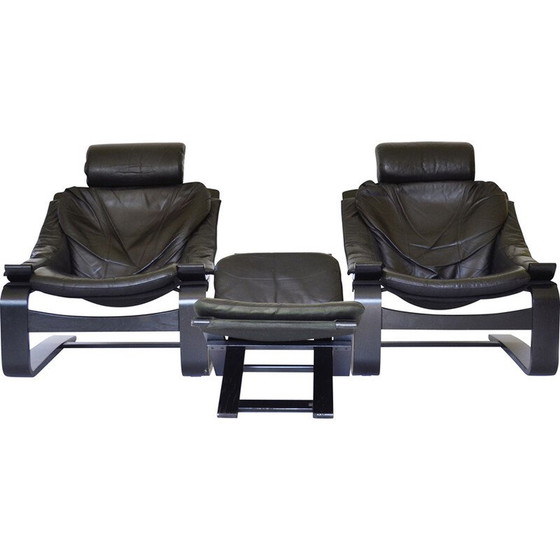 Image 1 of Ensemble de salon Kroken en cuir vintage par Åke Fribytter pour Nelo Mobel, 1970