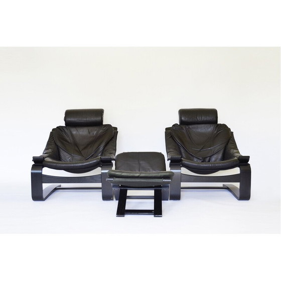 Image 1 of Ensemble de salon Kroken en cuir vintage par Åke Fribytter pour Nelo Mobel, 1970
