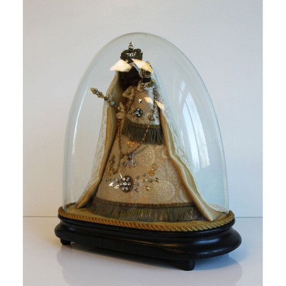 Image 1 of Vierge noire vintage en cire tenant l'enfant Jésus