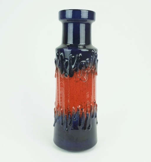 1960S 70S Vintage Scheurich Vase Model 205-32 Drip Glaze Bleu et Rouge