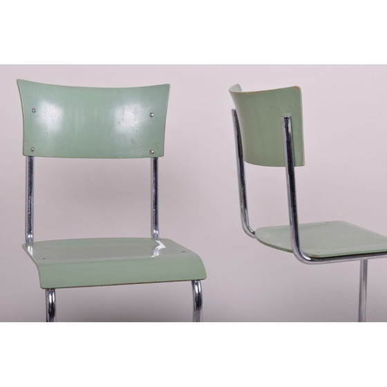 Image 1 of Ensemble de 4 chaises vertes vintage de Robert Slezak, années 1930