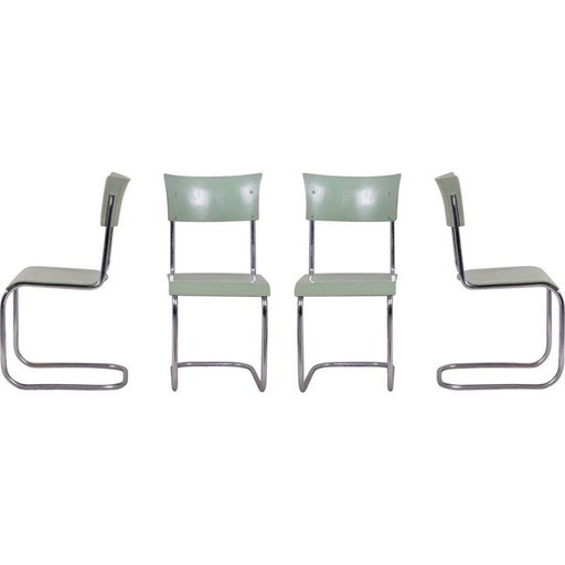 Ensemble de 4 chaises vertes vintage de Robert Slezak, années 1930
