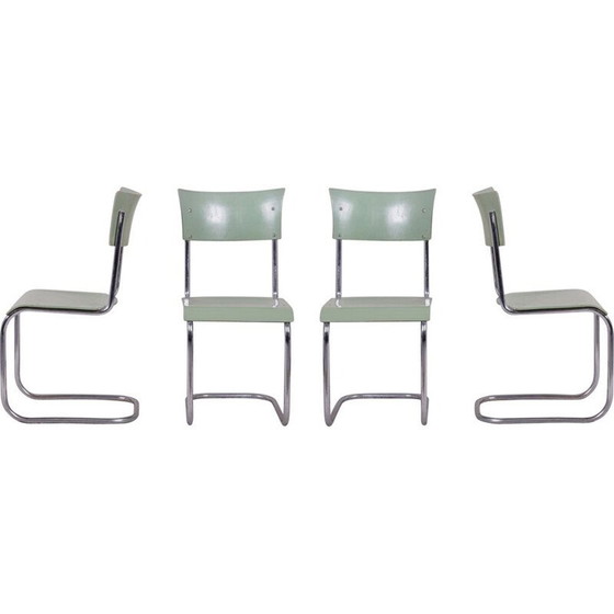 Image 1 of Ensemble de 4 chaises vertes vintage de Robert Slezak, années 1930