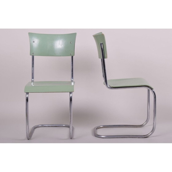 Image 1 of Ensemble de 4 chaises vertes vintage de Robert Slezak, années 1930