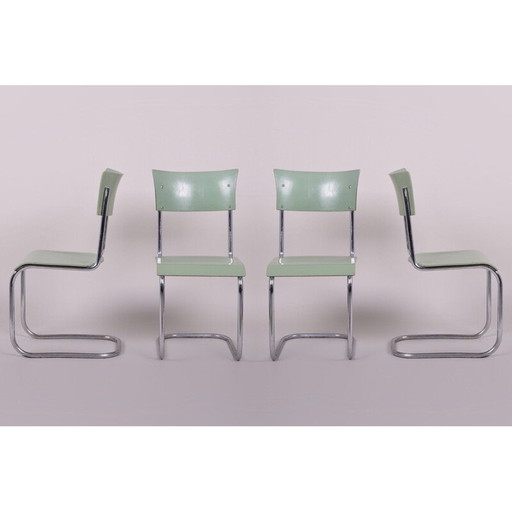 Ensemble de 4 chaises vertes vintage de Robert Slezak, années 1930
