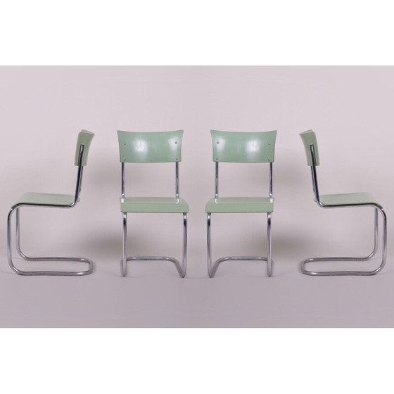 Image 1 of Ensemble de 4 chaises vertes vintage de Robert Slezak, années 1930