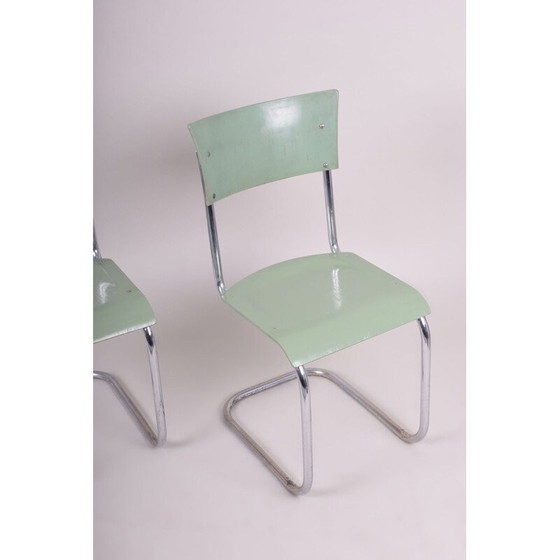 Image 1 of Ensemble de 4 chaises vertes vintage de Robert Slezak, années 1930