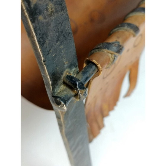 Image 1 of Porte-revues vintage en cuir de vache et fer forgé, 1970