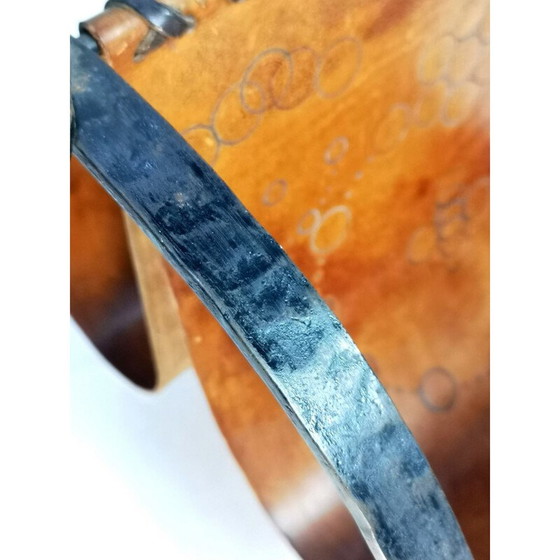 Image 1 of Porte-revues vintage en cuir de vache et fer forgé, 1970