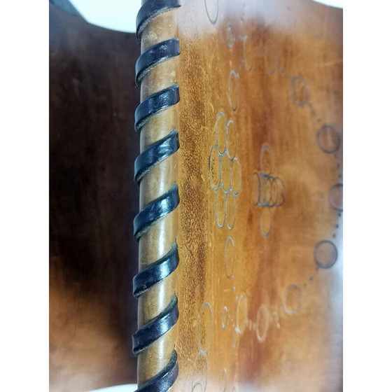 Image 1 of Porte-revues vintage en cuir de vache et fer forgé, 1970