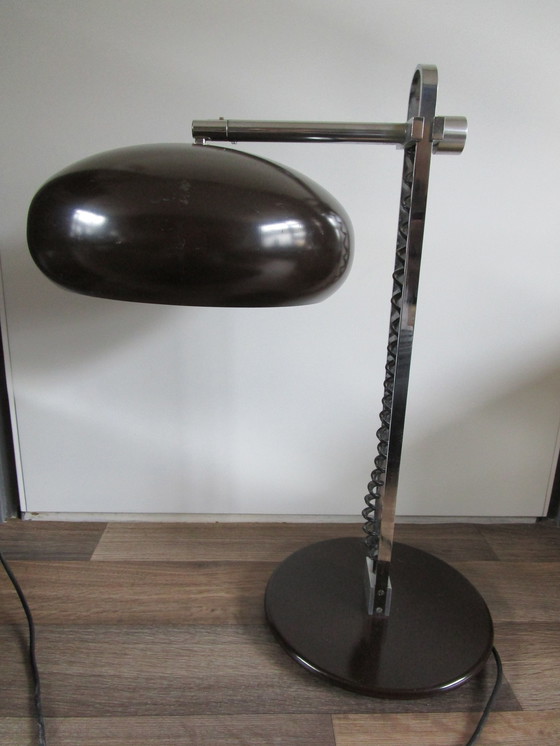 Image 1 of Lampe de bureau chromée et marron, Mid Century, années 1960