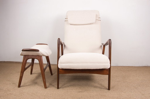 Grand Fauteuil Norvégien en Teck avec Ottoman par Folke Ohlsson pour Westnofa 1960