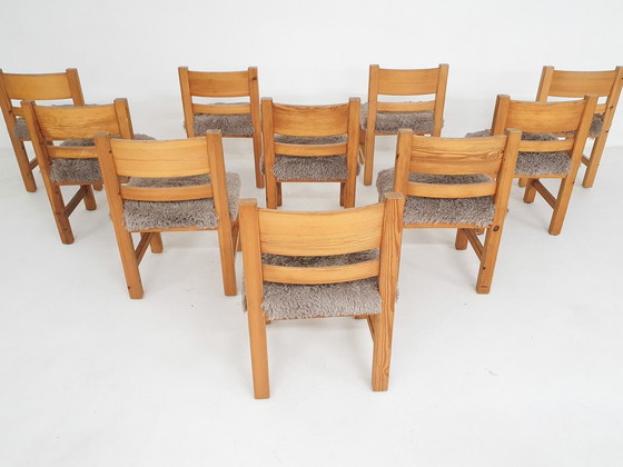 Image 1 of Ensemble de 10 chaises de salle à manger en bois de pin dans le style d'Ate Van Apeldoorn, Pays-Bas, années 1970